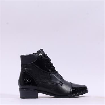 Remonte Low Block Heel Laced Ankle Boot - Black Combi